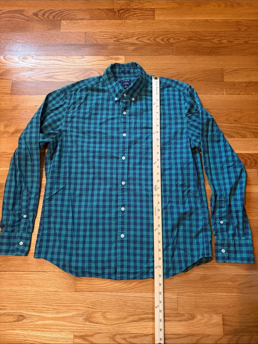 J. Crew Men's XL Button Shirt Long Sleeve Check Green Flex Washed Slim Check